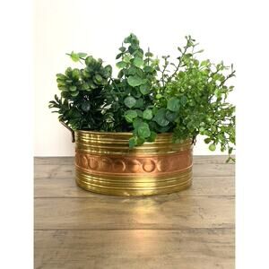 Vintage Brass and Copper Jardiniere Planter with Handles